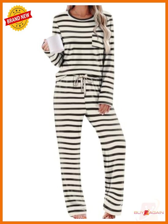 Other - Womens Pajama Set Long Sleeve Crewneck Top Wide Leg Pants 2 Piece Lounge Set